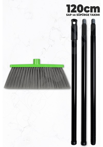Saplı Ev Süpürgesi - Ekstra Kaliteli - 120cm Sap - Demonte Sap - Uzun Fırça Kılı - Dış Mekan Süpürge