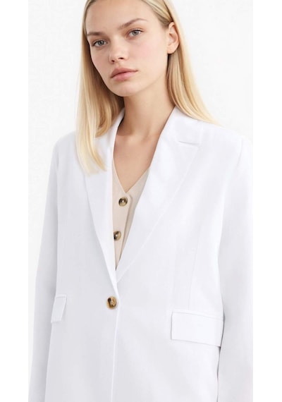 DeFacto Oversize Geniş Kalıp Keten Karışımlı Beyaz Blazer Ceket Z2536AZ25SPWT34 Beyaz