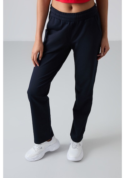 Tommy Life Lacivert Yüksek Bel Cepli Rahat Form Klasik Paça Kadın Eşofman Alt - 94584 Lacivert