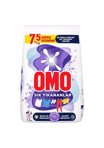 Omo Matik Toz Çamaşır Deterjanı Sık Yıkananlar Beyaz Ve Renkliler İçin 7.5 Kg X 2 Adet