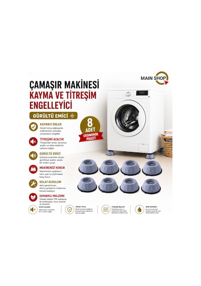 Mainshop 8 Adet Ses Ve Titreşim Azaltıcı Ayaklık Çamaşır Makinesi Ve Kurutma Makineleri M-541 Çok renkli