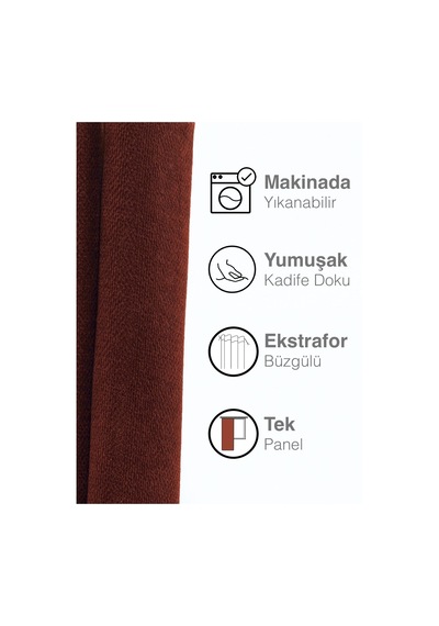 Kadife Dokulu Kiremit Rengi Ada Fon Perde Ekstrafor Büzgülü Kiremit