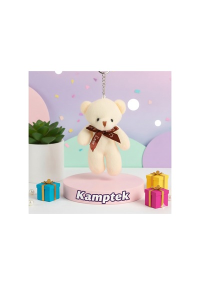 Peluş Tasarım Anahtarlık Aksesuar Ayıcık Hediyelik Anahtarlık Krem Krem