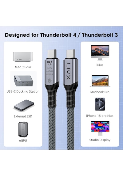 Type C To Type C Usb4.0 240w 40gbps 8k60hz Uzatma Kablosu 1 Metre Lcu Diger