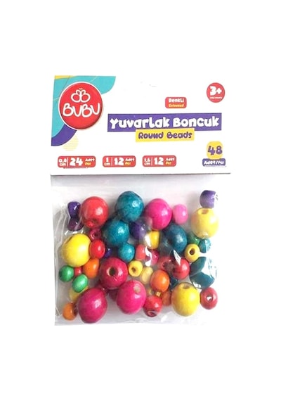 Bubu Yuvarlak Ahşap Renkli Boncuk Karışık 48li - 2 Adet