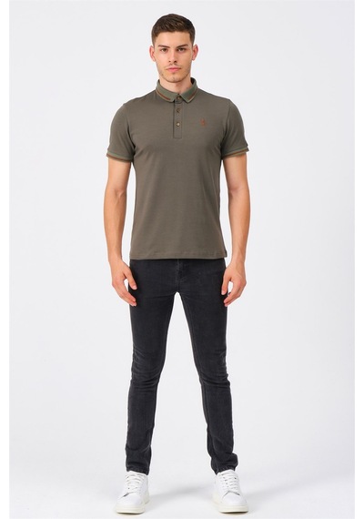 T8586 Dewberry Erkek Polo Yaka T-shırt-haki Haki