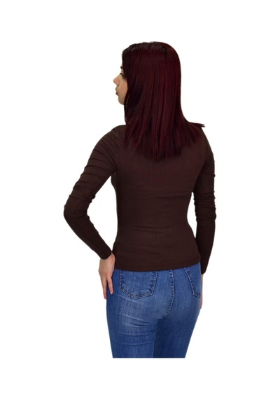 Kadın Düz Renk Vücuda Oturan Uzun Kollu Sweatshirt Bgl-st04296 Kahve