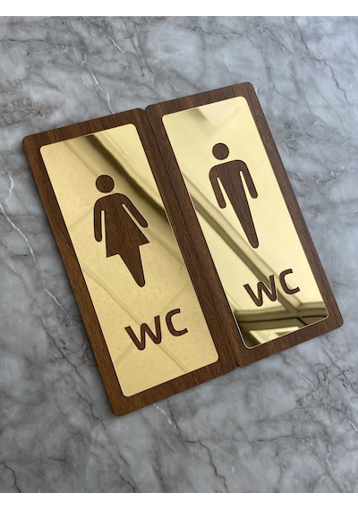 Lux Gold Aynalı Ceviz Mdf Serisi Wc Set Yönlendirme Levhası Kapı