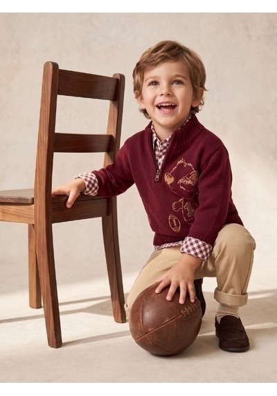 Zekids Erkek Çocuk Bordo Ayıcık Nakışlı Triko Kazak Gömlek Ve Pantolon Takım-17439