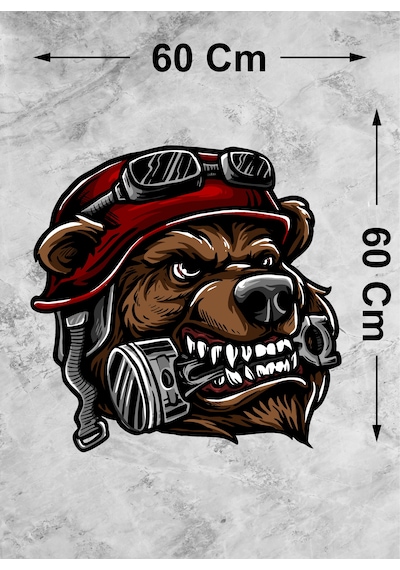 Kasklı Motorcu Köpek Sticker Kızgın Motorcu Kurt Köpek Motosiklet Kask Oto Araba Sticker - 00300 60x60 Cm
