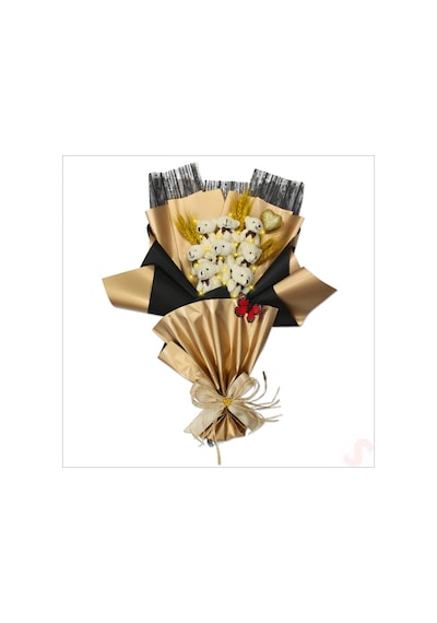 8 Pelüş Ayıcıklı, Kuru Çiçekli Ve Led Işıklı Buket, 59x40cm