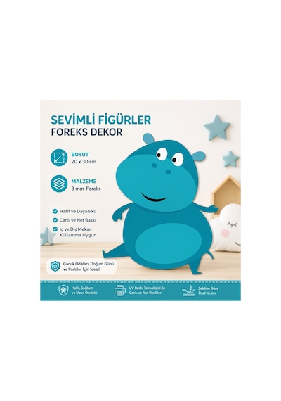 Sürpriz Hediyeli 30 Cm Su Aygırı Figür 3mm Foreks Baskı Çocuk Odası, Doğum Günü Ve Parti Dekoru Diğer