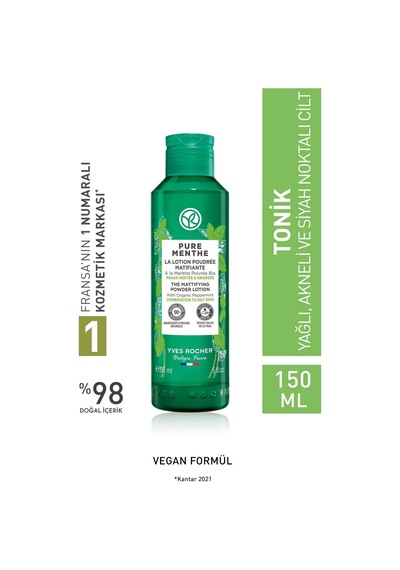 Yves Rocher Karma-yağlı-sivilce Eğilimli Cilt, Siyah Nokta Karşıtı Pudralı Tonik-glikolik Asit-pure Menthe-150ml