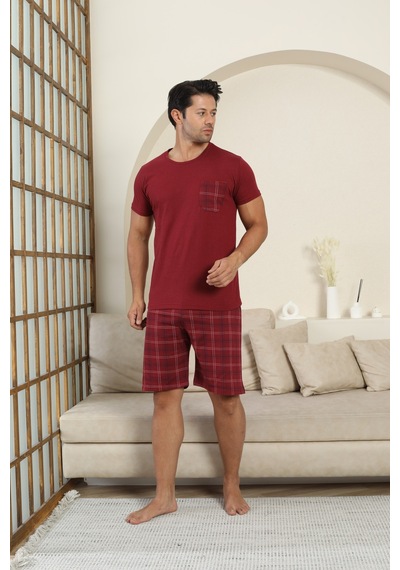 Sude Homewear Erkek Kısa Kol Şortlu Pijama Takımı Bordo