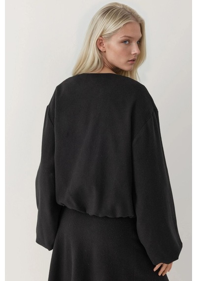 Hiccup Fermuarlı Oversize Kaşe Bomber Ceket Siyah