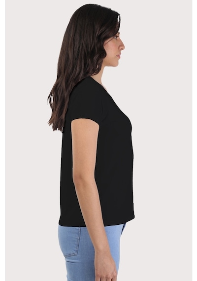 Kadın Siyah Basic V Yaka Tshirt Siyah