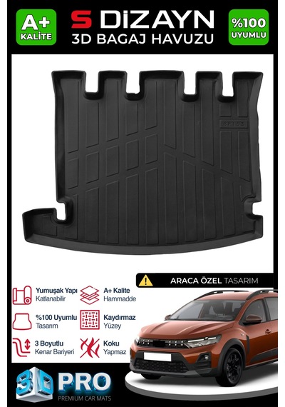 S-dizayn Dacia Jogger 3d Pro Bagaj Havuzu 2022 Üzeri A+ Kalite
