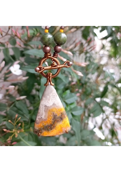 1087 BUMBLE BEE JASPER EL YAPIMI KOLYE Altın