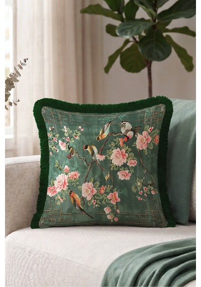 Egzotik Kuşlu Çiçekli Vintage Tasarımlı Saçaklı Yastık Kılıfı - Pembe Gri Püsküllü Kırlent Kılıfı Puslu Sahil Nektar Egzotik Kuşlu Çiçekli Vintage Tasarımlı Saçaklı Yastık Kılıfı - Pembe Gri Püsküllü Kırlent Kılıfı Puslu Sahil Nektar