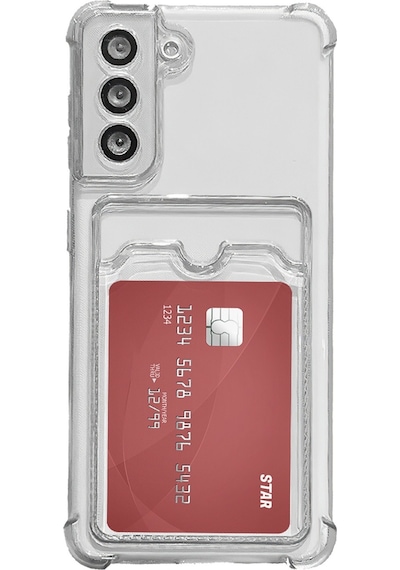 Kvy Samsung Galaxy Uyumlu S21 Fe Kamera Korumalı Kartlıklı Setra Şeffaf Silikon Kılıf