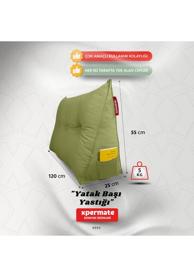 Yatak Başı Yastığı Sırt Ve Bel Destek Yastığı 120 Cm Yeşil