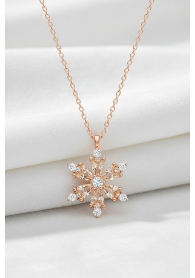 Çekirdekjewelry 925 Ayar Gümüş Şampanya Taşlı Kamelya Çiçeği Kolye Rose