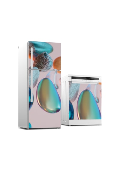 Pastel Renkli Taşlar Buzdolabı Ve Bulaşık Makinesi Kaplama Sticker Folyo İkili Set