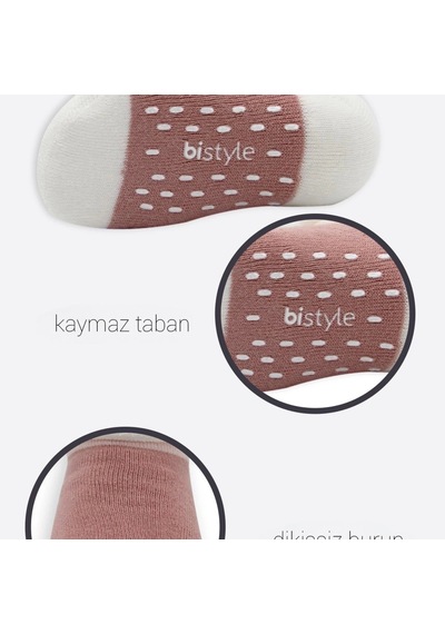 Bistyle Puanlı Kaymaz Havlu Soket Çorap 2'li Bs10502 Gri Pudra Gri Pudra Gri - Pudra