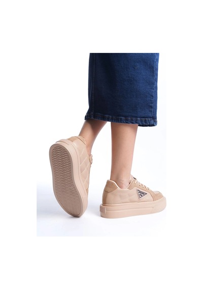Mevese Pinter Bağcıklı Ortopedik Taban Desenli Kadın Sneaker Spor Ayakkabı - Ten