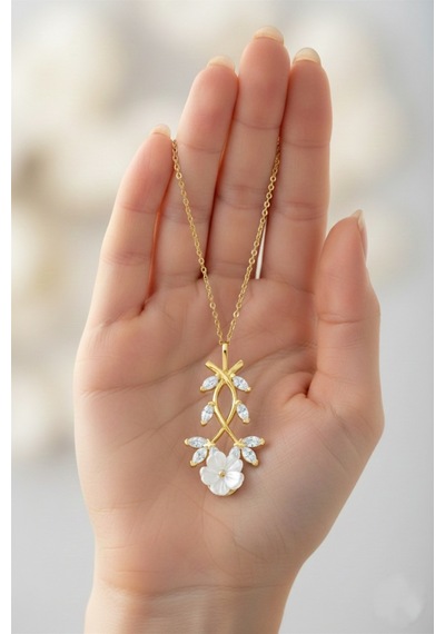 Çekirdekjewelry 925 Ayar Gümüş Manolya Çiçekli Ters Kolye Sarı