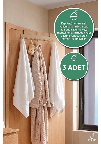 Kapı Arkası Askılık 8'li Askı Aparatı Banyo Havlu Askısı Düzenleyici Organizer 3'lü Set Karışık