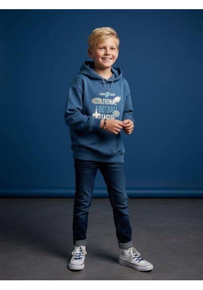 Zekids Erkek Çocuk Sırt Baskılı Football League Yazılı Kapüşonlu Sweatshirt-16639 Indigo
