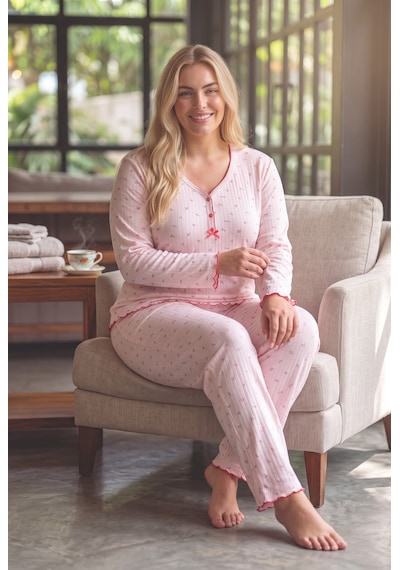 Seboteks Raporlu İnterlok Kumaş Yakası Düğmeli Kışlık Büyük Beden Kadın Pijama Takımı 2900 Pembe Seboteks Raporlu İnterlok Kumaş Yakası Düğmeli Kışlık Büyük Beden Kadın Pijama Takımı 2900 Pembe