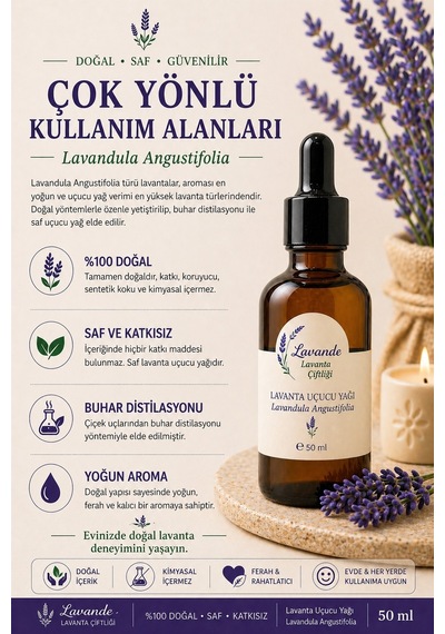 Lavande Lavanta Çiftliği Lavanta Yağı L.Angustifolia Cam Damlalıklı 50 ML