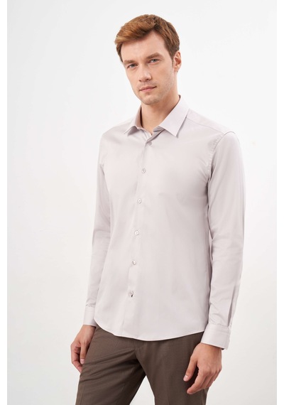 Morven Erkek Taş Pamuk Düz Desen Sert Yaka Slim Fit Gömlek 24mc004123870 Taş Taş