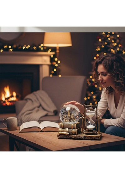 Kişiye Özel Nostaljik Kitap Temalı Kum Saati Ve Kar Küresi Dekoratif Masa Aksesuarı