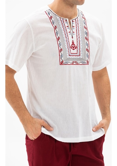 Kısa Kol Şile Bezi Bisiklet Yaka Bahriyeli Erkek T-Shirt Beyaz By