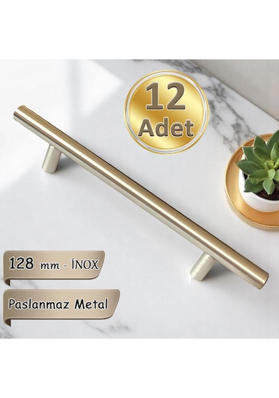 12 Adet Boy Kulp İnox 128 Mm Kulp Mobilya Mutfak Dolabı Çekmece Dolap Kapak Kulpu Kulbu Metal Kulpları Bej
