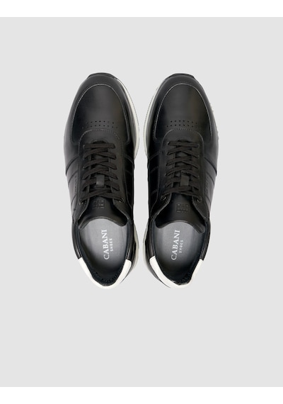 Cabani Hakiki Dana Deri Erkek Sneaker Light Tabanlı Konfor Ayakkabı Siyah