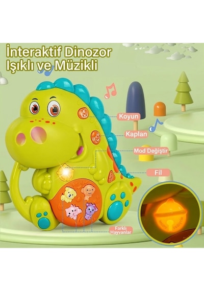 Vardem Eğitici İnteraktif Müzikli Ve Işıklı Dinozor Bebek Oyuncağı Hayvan Sesli Piyano