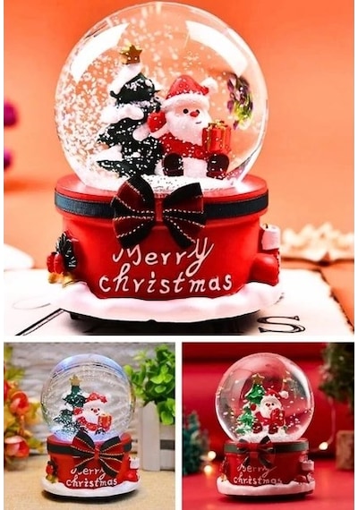 Yılbaşı Noel Baba Işıklı Müzikli Kar Küresi Yeni Yıl Noel Baba Ve Çam Ağacı Temalı Kar Küresi 13 Cm Işıklı Müzikli Dekoratif Hediye 01