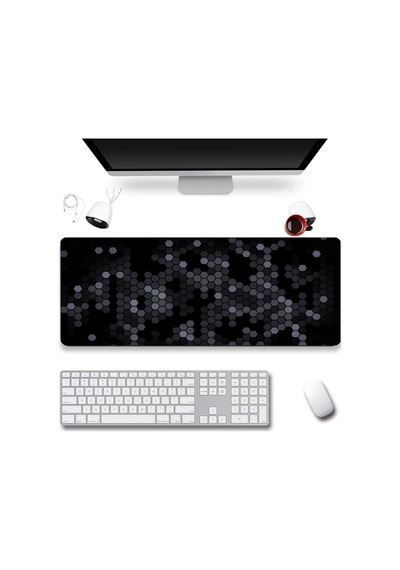 Sonictouch Siyah Gri Petek Desenli Gamer Oyuncu Dikişsiz Sıvı Geçirmez Klavye Mouse Pad 32x70cm Mousepad
