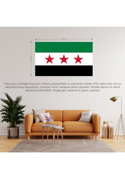 Suriye Ülke Bayrağı 45x30cm Duvar Tablosu Çerçevesiz Pvc Tablo Diğer