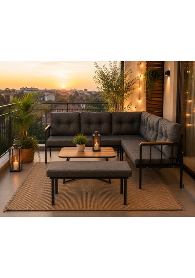 Riva Metal Bahçe Balkon Köşe Takımı Siyah Boyalı İskelet Keten Kumaş Süngerli 180x120 Cm Antrasit Riva Metal Bahçe Balkon Köşe Takımı Siyah Boyalı İskelet Keten Kumaş Süngerli 180x120 Cm Antrasit