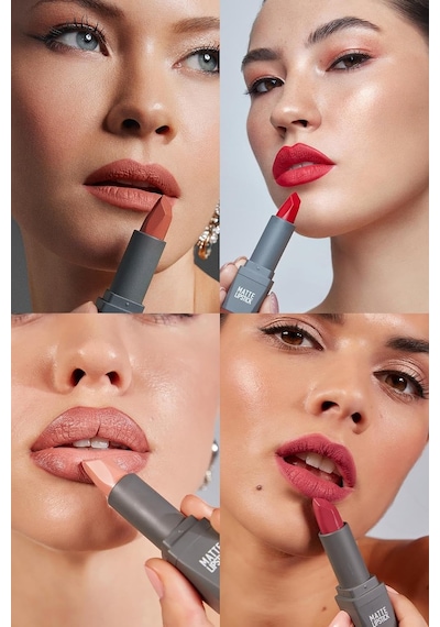 Yoğun Renk Veren Uzun Süre Kalıcı Nemlendirici Kadifemsi Mat Ruj - Matte Lipstick 424 Ruby Red Çok Renkli
