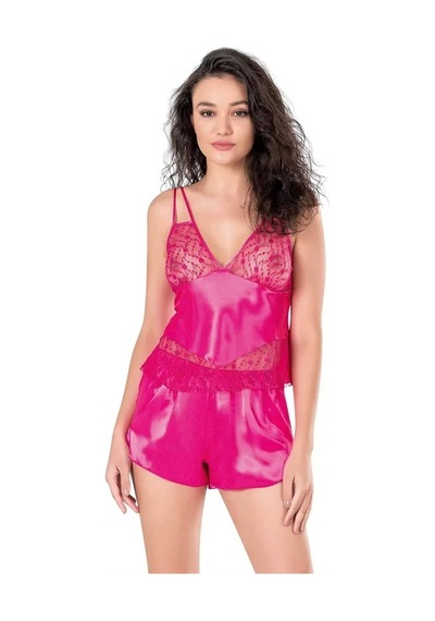 Ang Butik Kadın Fuşya Saten Babydoll Şort Takımı