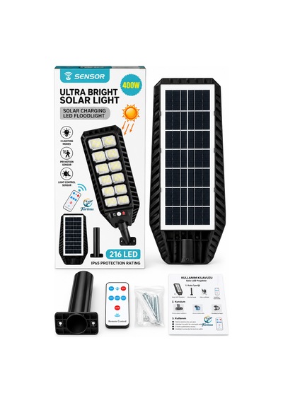 400w 216 Led Güneş Enerjili Solar Dış Mekan Bahçe & Sokak Projektörü Uzaktan Kumandalı Sensörlü