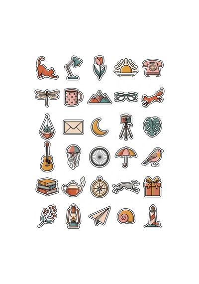 30 Adet Estetik Geometrik Çizim Sticker Seti - Laptop Defter Telefon Ajanda İçin Çok Renkli