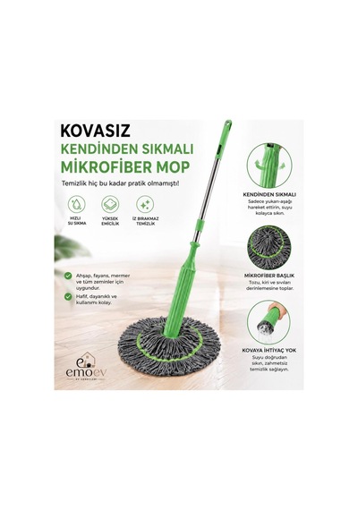 Kovasız Kendinden Sıkmalı Mikrofiber Mop El Değmeden Sıkılan Pratik Paspas