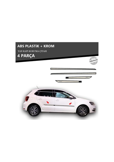 Volkwagen Polo 2009- Üzeri Yan Kapı Koruma Çıtası Plastik + Krom Unvrslppkçt00023